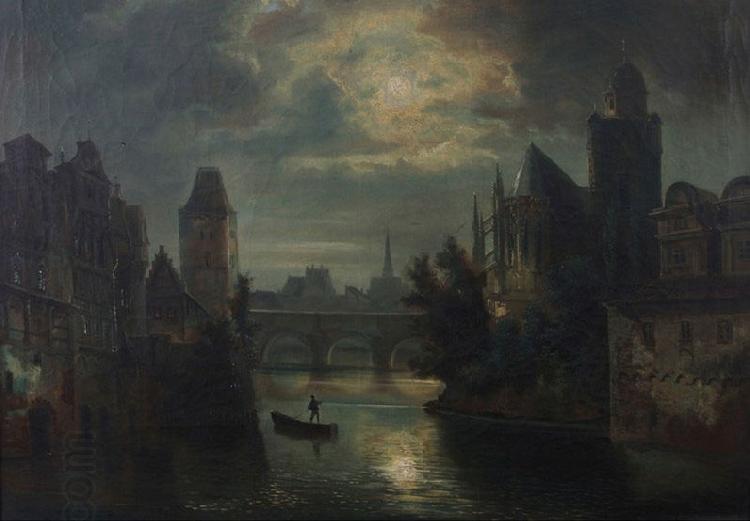 Ferdinand Lepie River by night oil painting picture
